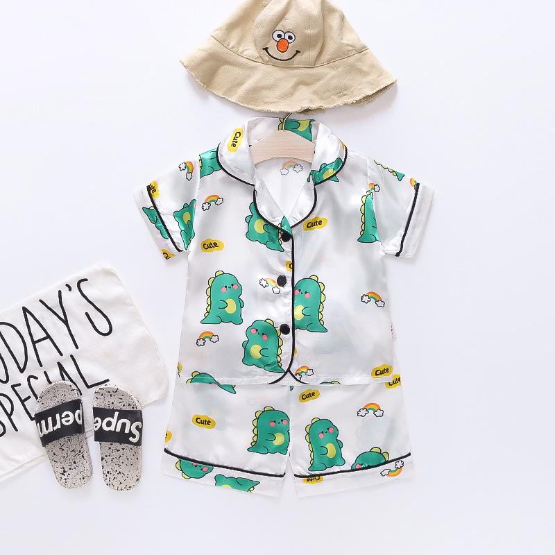 BB58 Mufurui Summer Kids' Silk Bear Cartoon Pajama Short Sleeve Two-Piece Set