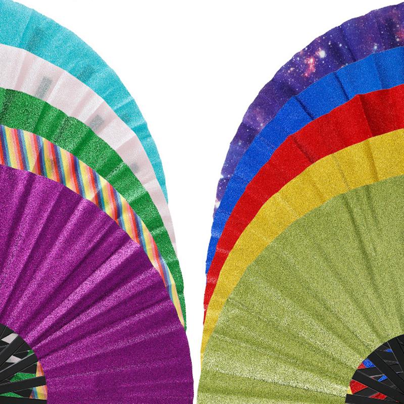 Bright Folding Fan Bright Color Rainbow Starry Sky In The Dark Festival Acting Hand Fans Women Girl Party Dancing Fan