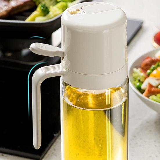 Pulverizator de ulei de măsline, 550 ml, sticlă 2-în-1, cu control inteligent al capacului, sticla cu pulverizare din sticlă, instrument de bucătărie pentru gătit salate la grătar