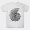 Men Black Print T-shirt Ammonite Fossil No-Cut Transfer Paper Print Cotton Tshirt