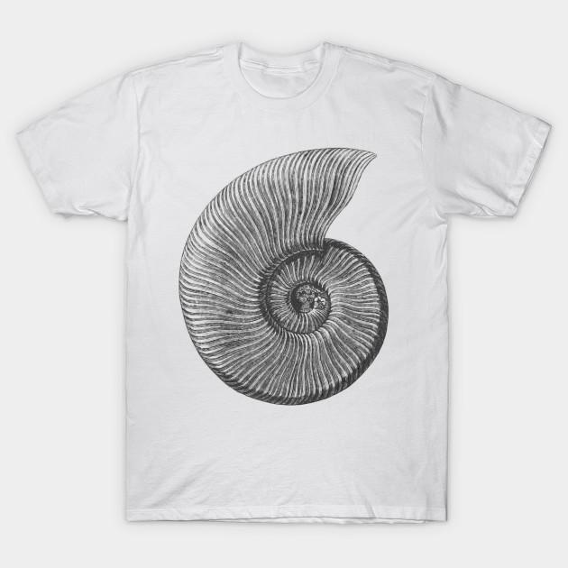 Men Black Print T-shirt Ammonite Fossil No-Cut Transfer Paper Print Cotton Tshirt M