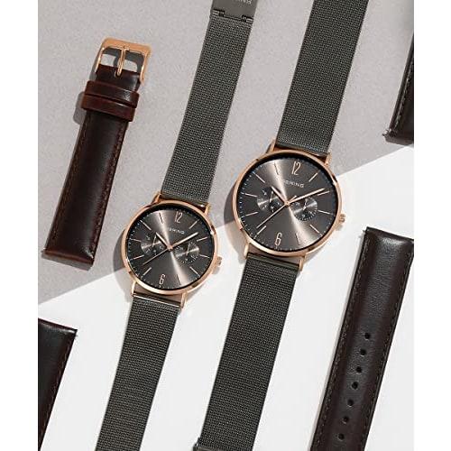 BERING Men's & Women's (Unisex) Watch, Japan Exclusive, Brown Calf Leather & Gray Stainless Steel with Two Mesh Straps, Sapphire Crystal, Changes, 142