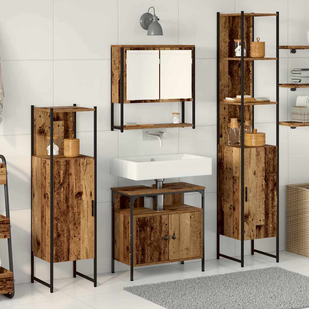Bathroom Furniture Set with Shelf 4 Pcs Reclaimed Wood Effect Particleboard