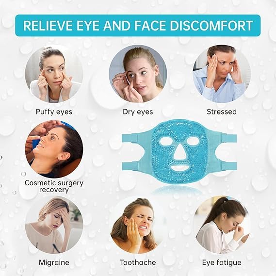 Meeyth Reusable Gel Face Mask Full Face Ice Mask for Puffiness, Cooling & Warming Therapy Mask with Adjustable Strap, Hot & Cold Face Mask for Hea