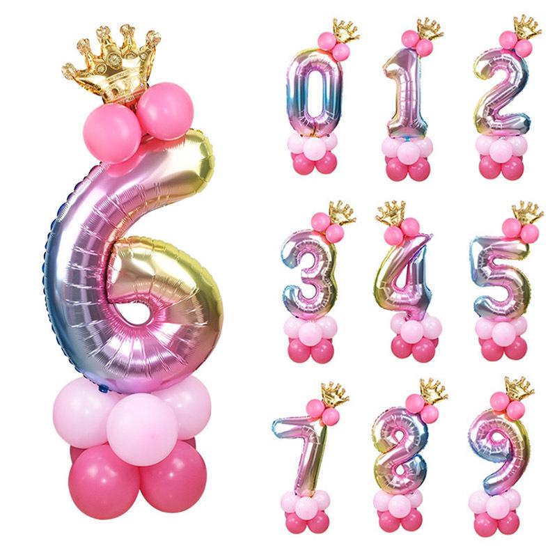 Rainbow Gradient 32-Inch Number Foil Balloon for Birthday or Wedding Party Decorations