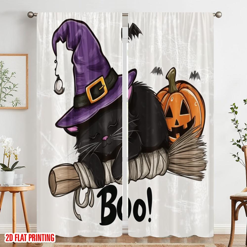 2pcs,2D Plane Printing Light Filtering Curtains Spooky Whiskers Durable Polyester (without Rod) Holiday for Bedroom Office