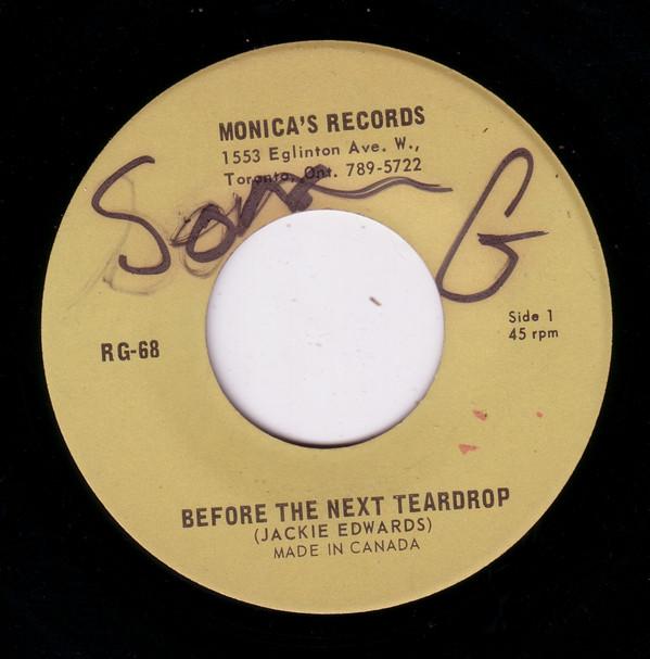 

7-дюймовая пластинка JACKIE EDWARDS Before The Next Teardrop RG68 Monicas Record Канада Регги Ска Даб Б/у