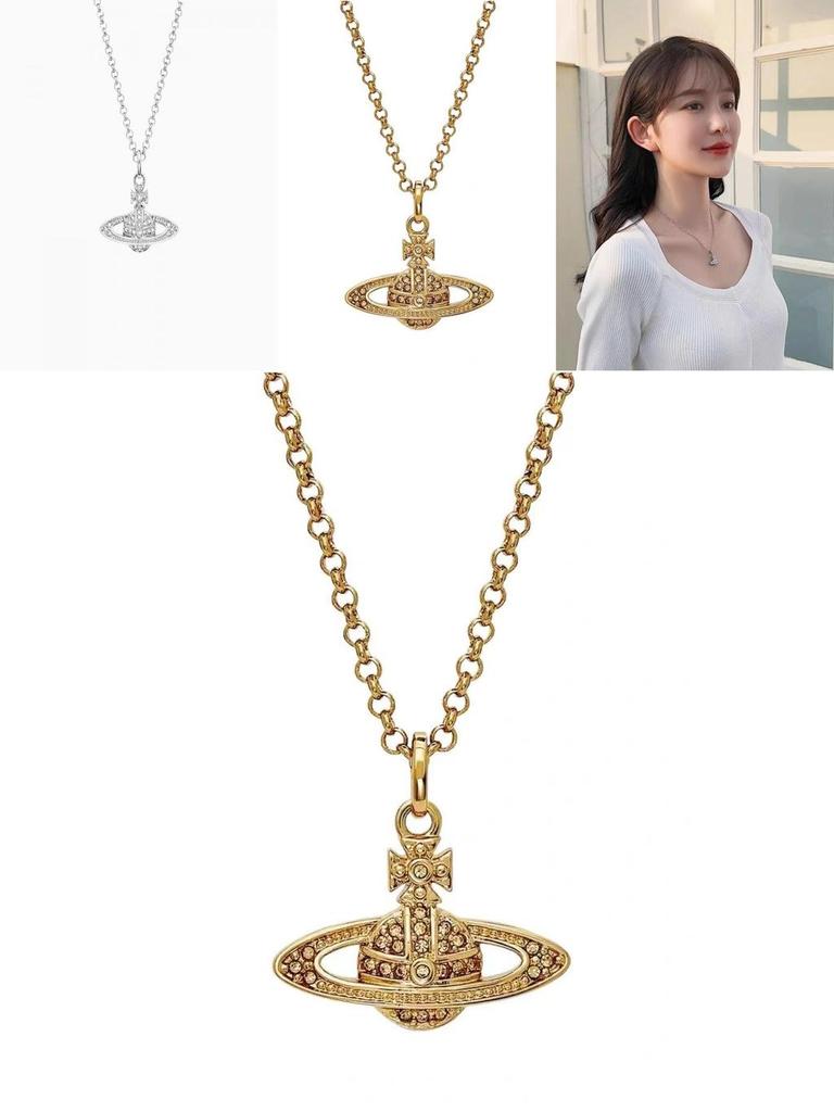 Elegante e Lussuosa Collana di Saturno per Donna Design Geometrico Con Scintillanti Diamanti Intarsiati