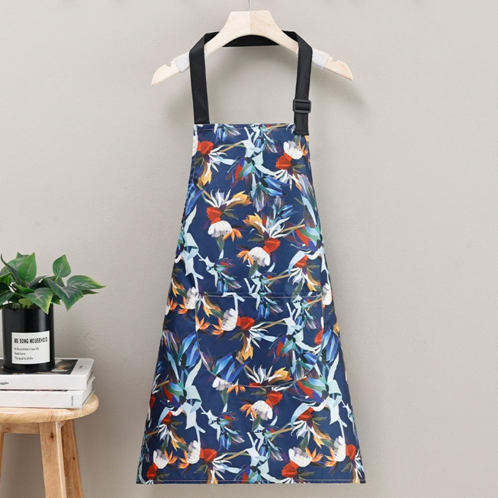 

Waterproof Cooking Baking Bibs Flower Print Restaurant Uniform Fashion Kitchen Apron for Women темно-синього кольору