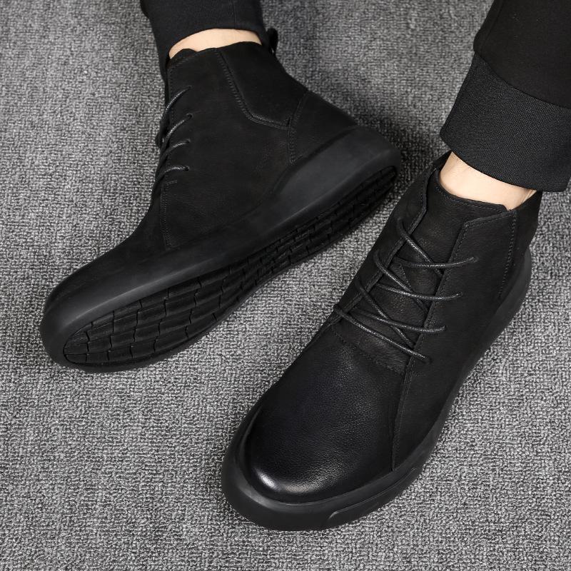 

Мужские модные черные высокие ботинки Martin: Универсальная зимняя обувь в британском стиле из натуральной кожи с бархатной подкладкой. Size 44