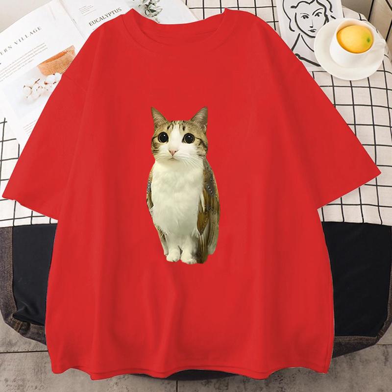 Cat Owl Funny Meowl Meme Brainrot Graphic T-shirts Men's Women Clothing Short Sleeves T-shirt Cotton Oversized T Shirts