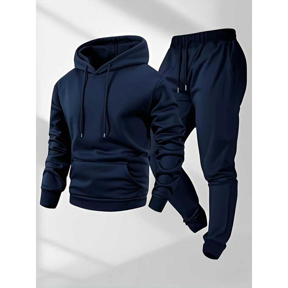 250g Men's Sports Hooded Solid Color Pullover Set Two-piece Hoodie Sweatshirt