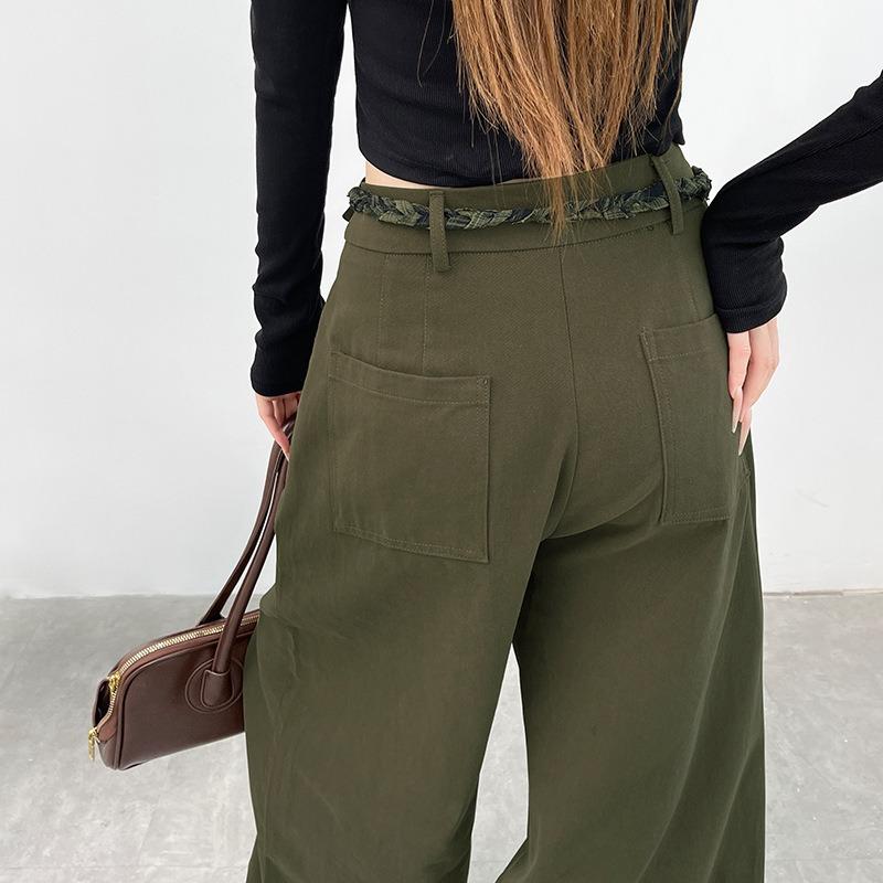 Washed Cotton Overalls Women's Autumn New High-waisted Design Lace-up Retro Drape Wide-leg Pants