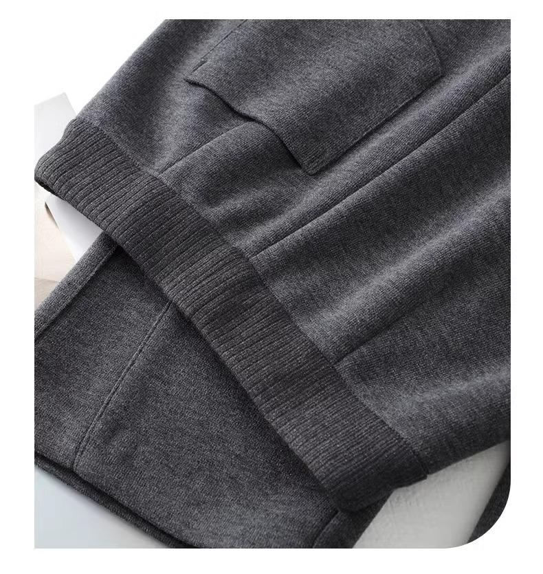 Pantaloni largi de cașmir gri pentru femei, căptușiți cu fleece, amestec de lână, lungi până la podea, toamnă și iarnă 2024.