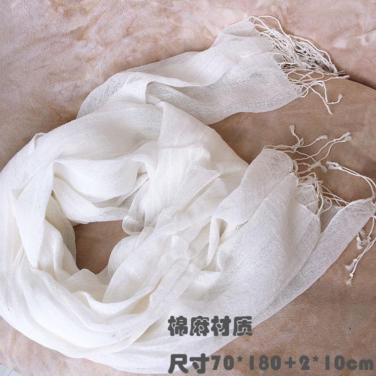 Popular Flax Plant Dyed White Scarf Summer Sunscreen Silk Silk Scarf Solid Color Cotton And Linen Shawl