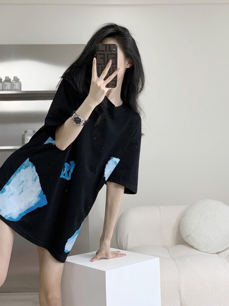 Women's Chic Oversized Black Short-Sleeve T-Shirt - Stylish Summer Mid-Length Top