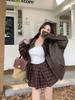 Women's High-End Retro PU Leather Coffee Jacket - Slimming, Windproof, Long Sleeve, Motorcycle Style.
