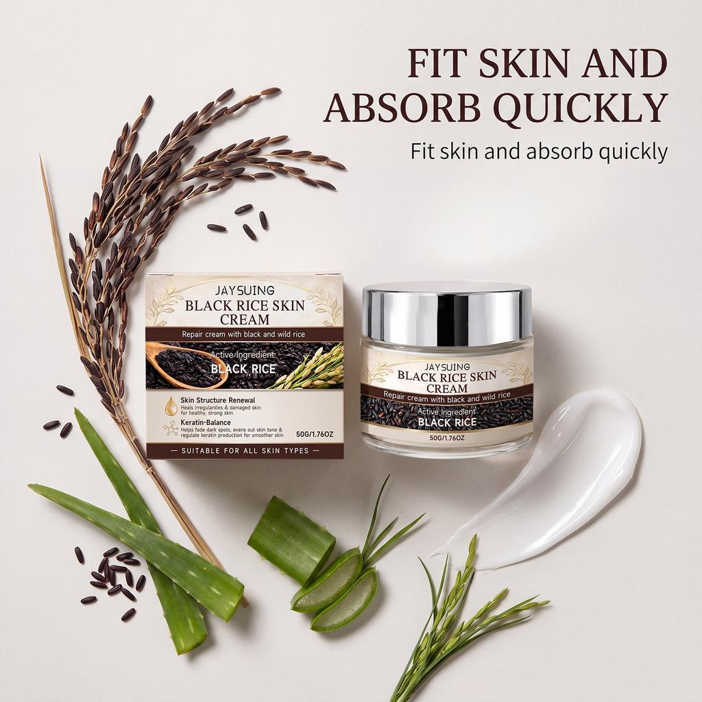 JAYSUING Black Rice Face Cream Daily Moisturizer Hydrating Nourishing Lightweight Fast Absorbing 50g