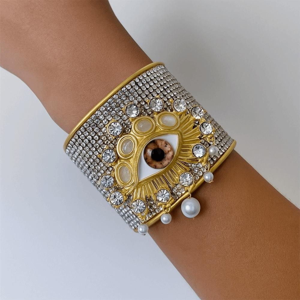 Full Rhinestone Demon's Eye Bracelets Metal Geometric Cuff Bangles  Decoration