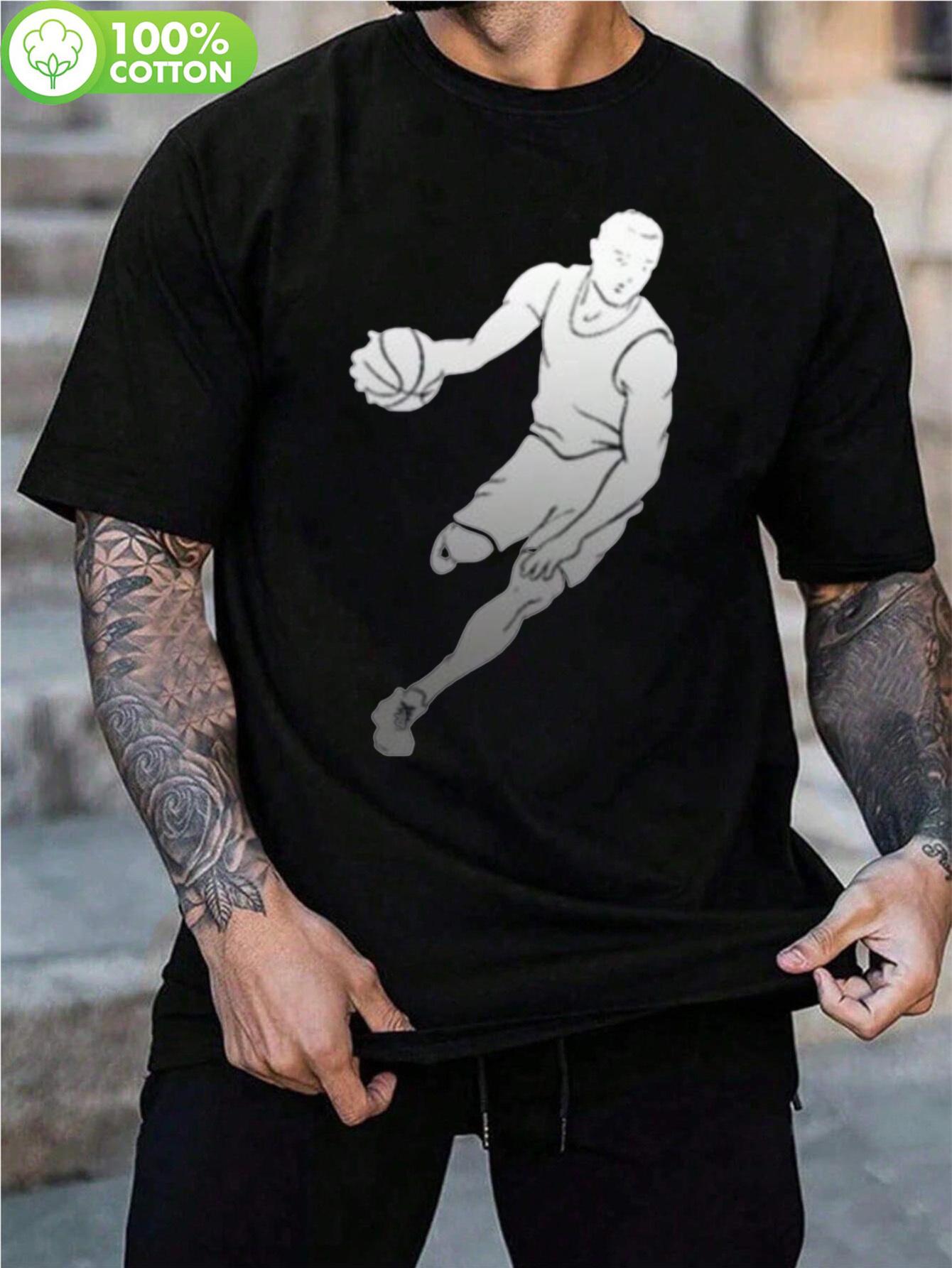 

& WoBasketball Graphic T-shirt - 100% Cotton Drop Shoulder Short Sleeve XL