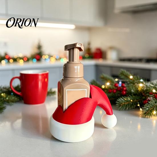 Holiday Hand Sanitizer Ornaments 3D Printed Santa Hat Soap Dispenser Holder, Decorative Bottle Cute Desktop Christmas Decor Cover, Red And White