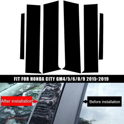 6Pcs Glossy Black Car Window Pillar Posts Door Trims Cover For Honda City 2015-2019 Exterior Parts Accessories