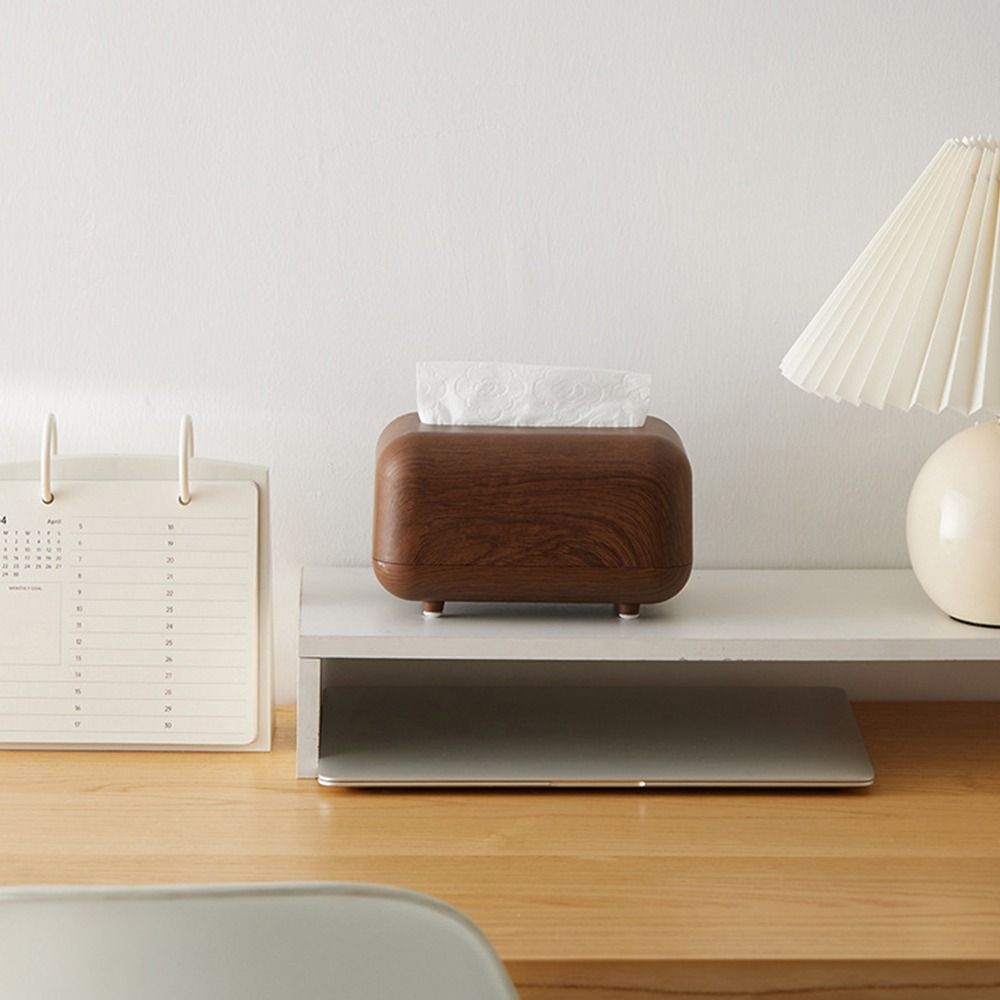 1Pcs with Spring Inside Tissue Box Large Capacity Napkin Dispenser Tissue Storage Box Shell Wood Grain Plastic Paper Box Holder