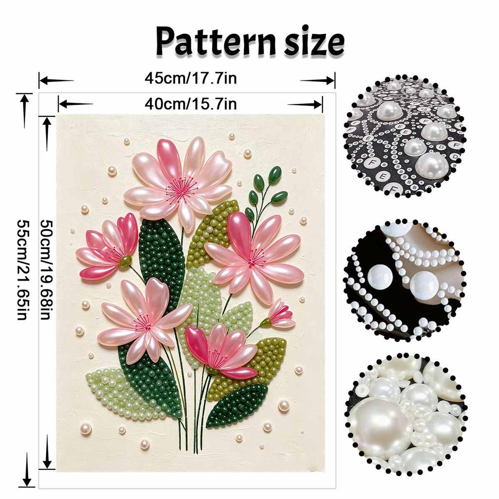 DIY Pearl Painting Kit Frameless Canvas Floral Arrangement 3D Shiny Bead Art Creative Family Craft for Home Decoration