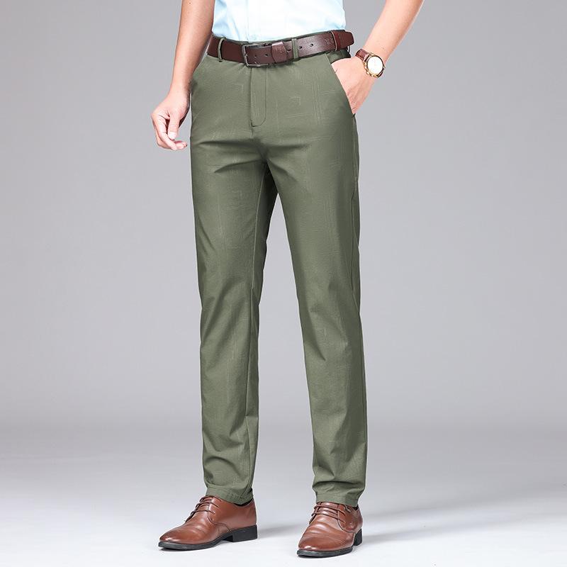 

Мужские легкие дышащие, слегка эластичные, мягкие и удобные брюки прямого покроя с высокой талией из ледяного шелка в деловом стиле 42 зелёный