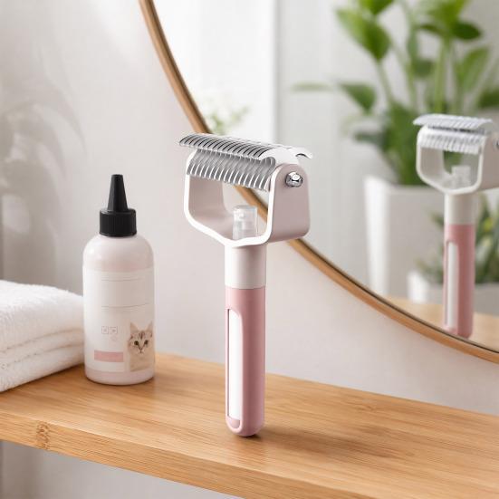 Dual-Sided Pet Grooming Comb for Dogs Cats, 2?in?1 Pet Deshedding Brush with Spray, Undercoat Rake Dematting Comb Tool for Long Haired Pet