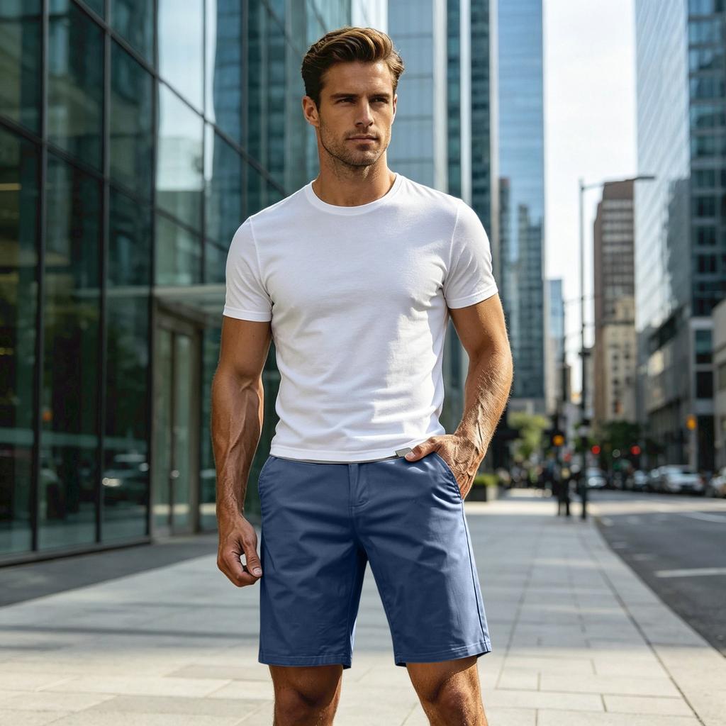 Men's Vintage Cargo Shorts Cotton Mid-Length Straight Leg Casual 5-Inch Inseam Summer Shorts