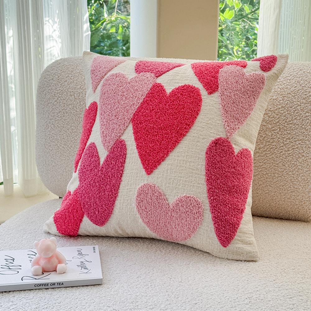 Thickened Chenille Embroidered Throw Pillowcase Cojines Heart-Shaped Valentine's Day Sofa Cushion Cover Headboard Pillow Covers