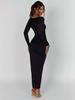 Sexy Square Neck Long Sleeve Bodycon Dress with Slit and Tie-up Design