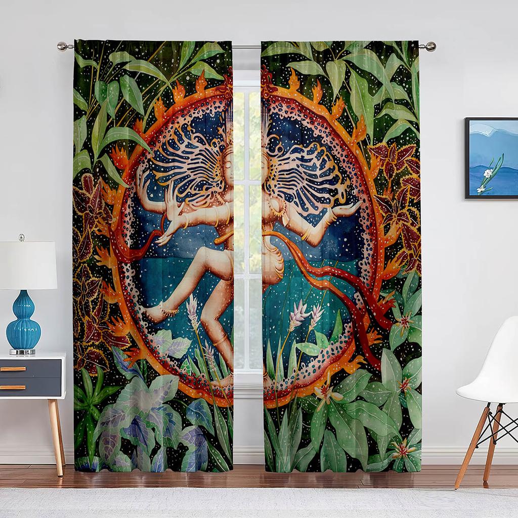 Lord Vishnu On Cloud Tulle Curtains Indian Hindu God Goddess Window Sheer Voile Curtain for Living Room Bedroom Kitchen Decor