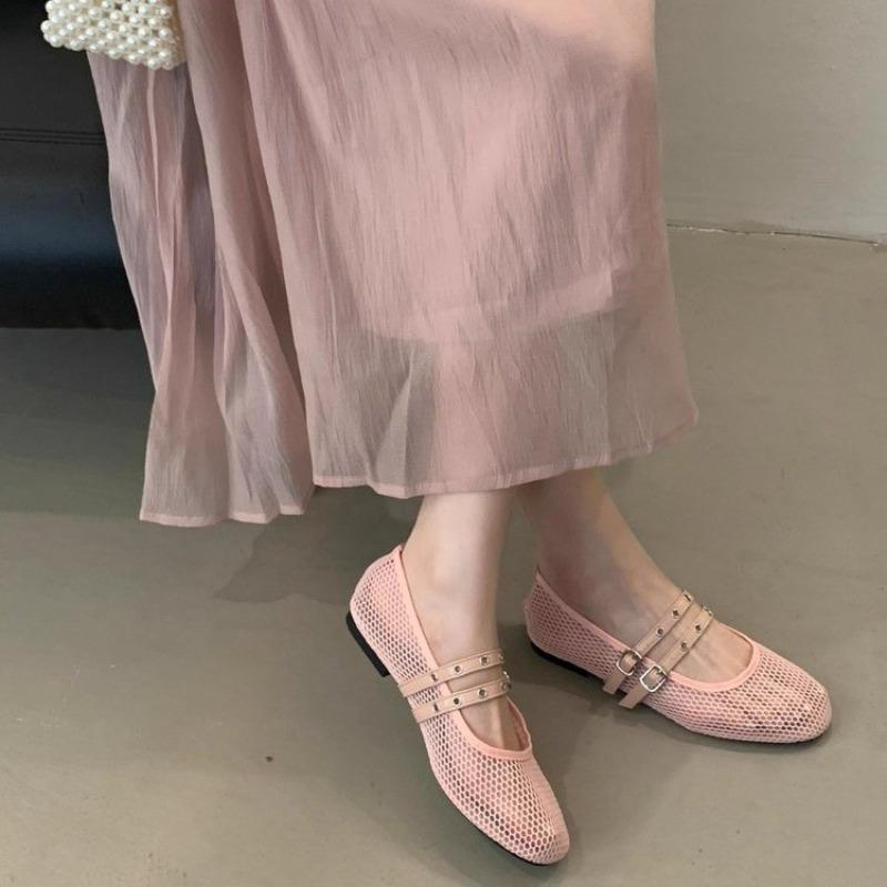 Fashion New Black Mesh Black Ballet Shoes Female Summer New Flat Hollow Mesh Breathable Single Shoe Fishnet Shoes Sandals