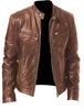 Spot Winter Business Gentleman Warm Zip Cardigan Pocket Decorative PU Leather Jacket Stand Neck Slim Leather Jacket