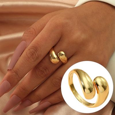 Women Ring Open Adjustable Irregular Electroplated Solid Color Stainless Metal Birthday Gift Commute Knuckle Ring Finger Jewelry