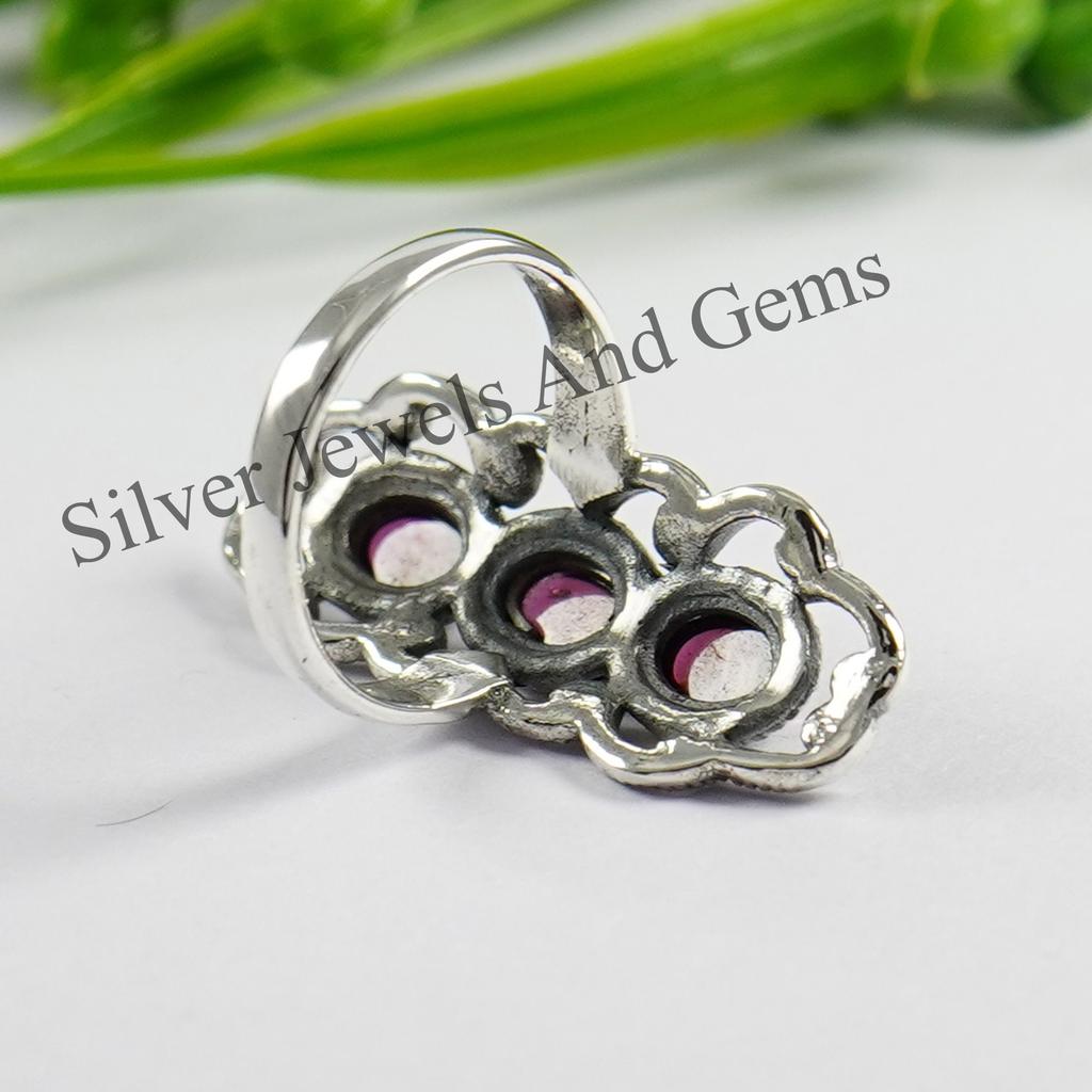 Multi Stone Ring, Natural Garnet Ring, 925 Sterling Silver Handmade Ring for Her, Oval Garnet Designer Ring, Wedding Gift, Birthstone Ring