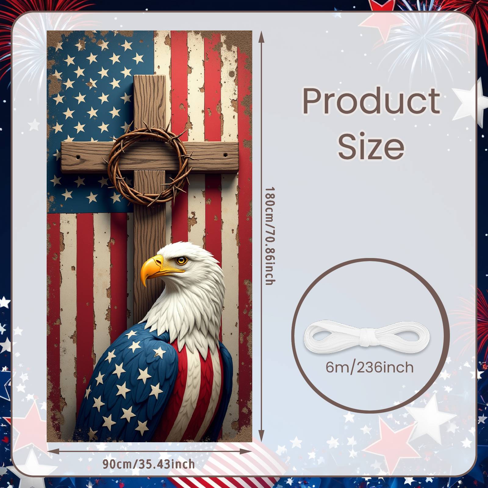 

Christian American Backdrop Wooden Cross National Pride Display Christian Faith Banner Eagle Emblem USA Patriotic Banner
