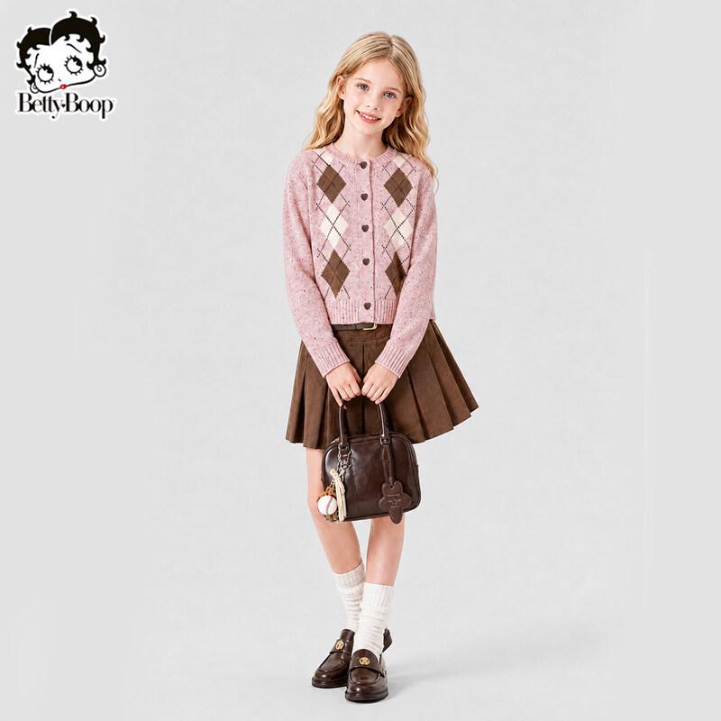 Girls' Diamond Pattern Knit Cardigan