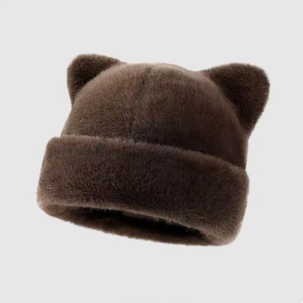 Fluffy Fur Women's Winter Hat Winter Cat Ears Snow Ski Cap Faux Fur Thick Warm Windproof Hat Russian Hat Mink Fisherman's Hat