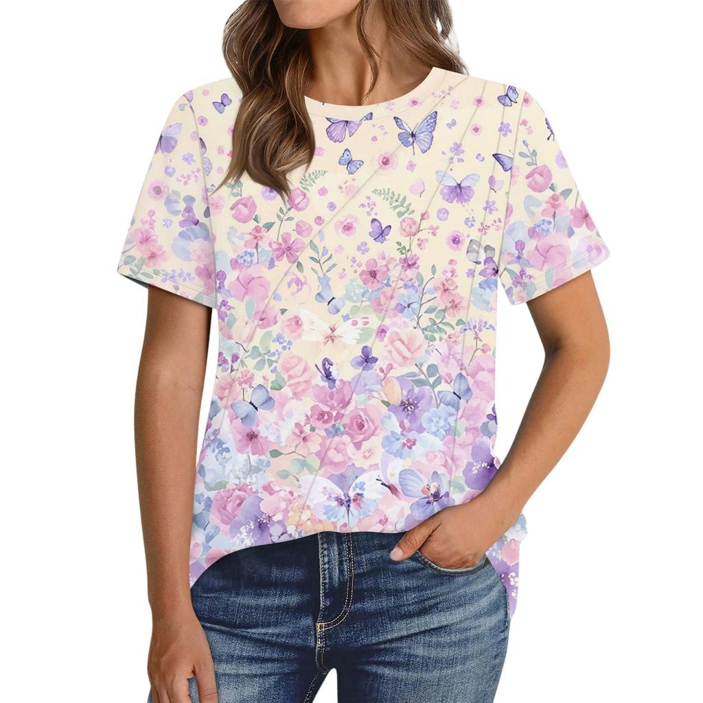 Women's Fashion Casual Floral Print Pullover Short Sleeve Top