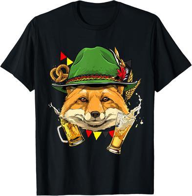 Fox Oktoberfest Graphic Tee Men Traditional German Beer Festival Print T-Shirt