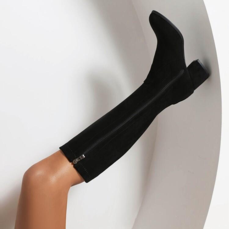 Small autumn and winter medium boots but knee thick heel high heel thin elastic women's waterproof table high boots