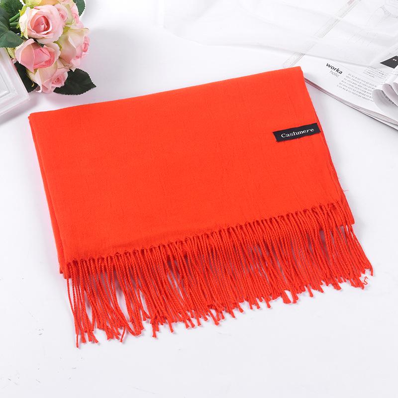 High-End Unisex Winter Red Scarf: Solid Color Imitation Cashmere Shawl & Neck Warmer
