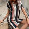 Women's Striped V-neck Dress Spring Summer Fashion Casual A-line Dress