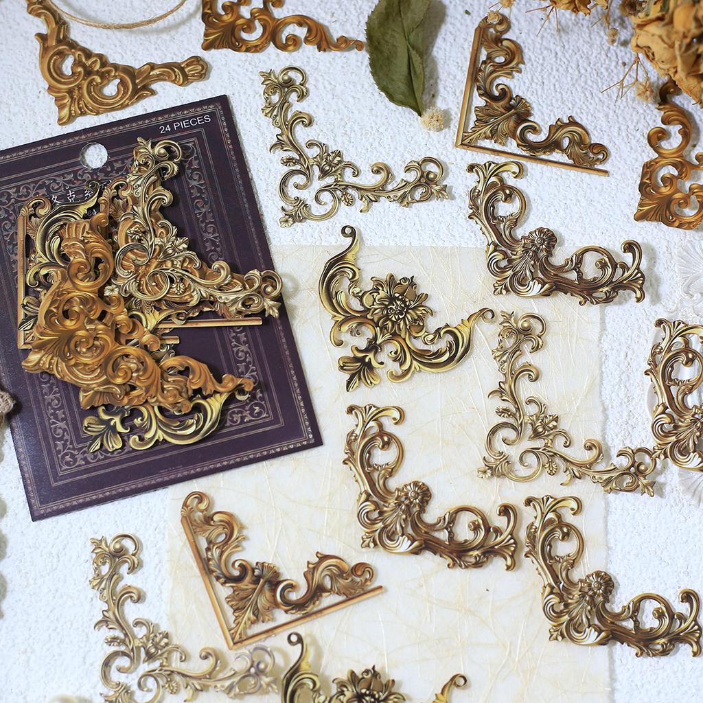 Journamm 96Pcs/4pack Vintage Corner Decoration Sticker Paper Material for Scrapbooking Junk Journal Diary Collage Decor Supplies
