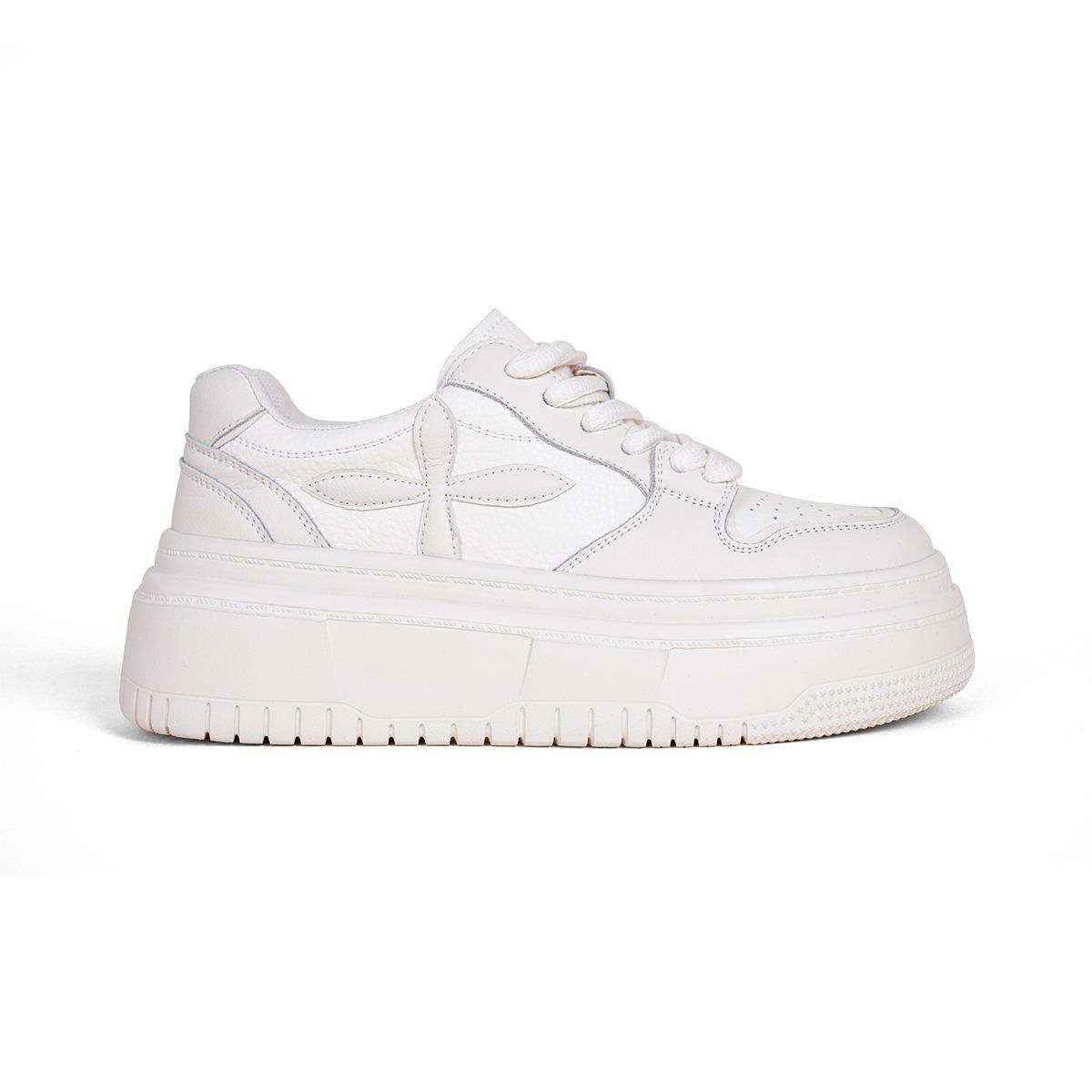 

Мода Высокое Качество Женские Коровья Натуральная Кожа Повседневная Обувь Кроссовки на Платформе Осень Новинка Комфорт Увеличение Роста Белые Кеды 2025 33 белый