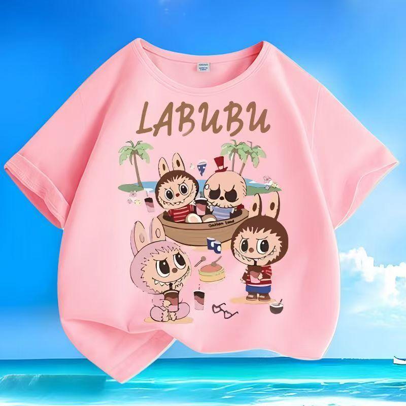

Горячий тренд LABUBU Мультяшный 3D-принт Детские футболки для мальчиков и девочек Крутая одежда для детей с коротким рукавом 140