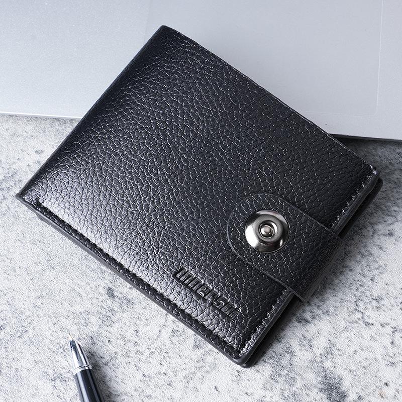 Men's Horizontal Leather Wallet with Magnetic Snap and Zipper - Holds Driver's License